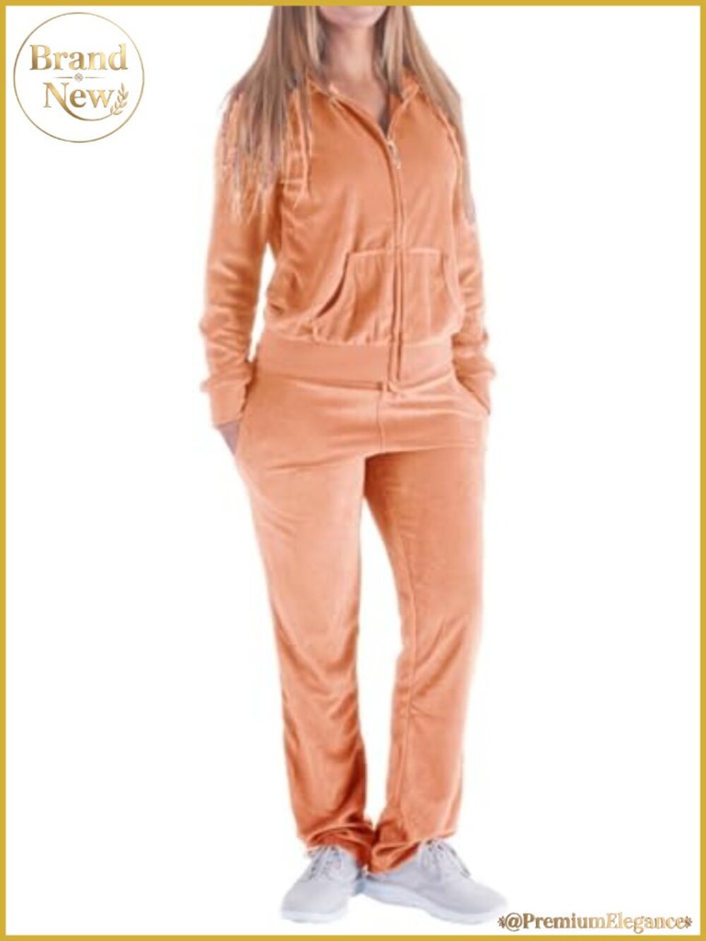 Women's Velour Jogging Suit Set 2-Piece Zip Hoodie and Pants Tracksuit